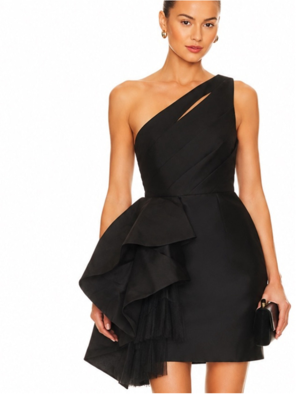 Monique Lhuillier side ruffle Size 6 Black One Shoulder Cocktail Dress P